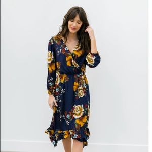 Anthropologie Floral Navy Dress